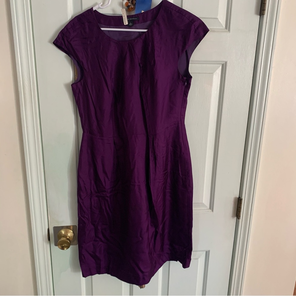 Banana Republic Purple 100% Silk Cap-Sleeve Midi Sheath Dress - Picture 1 of 7